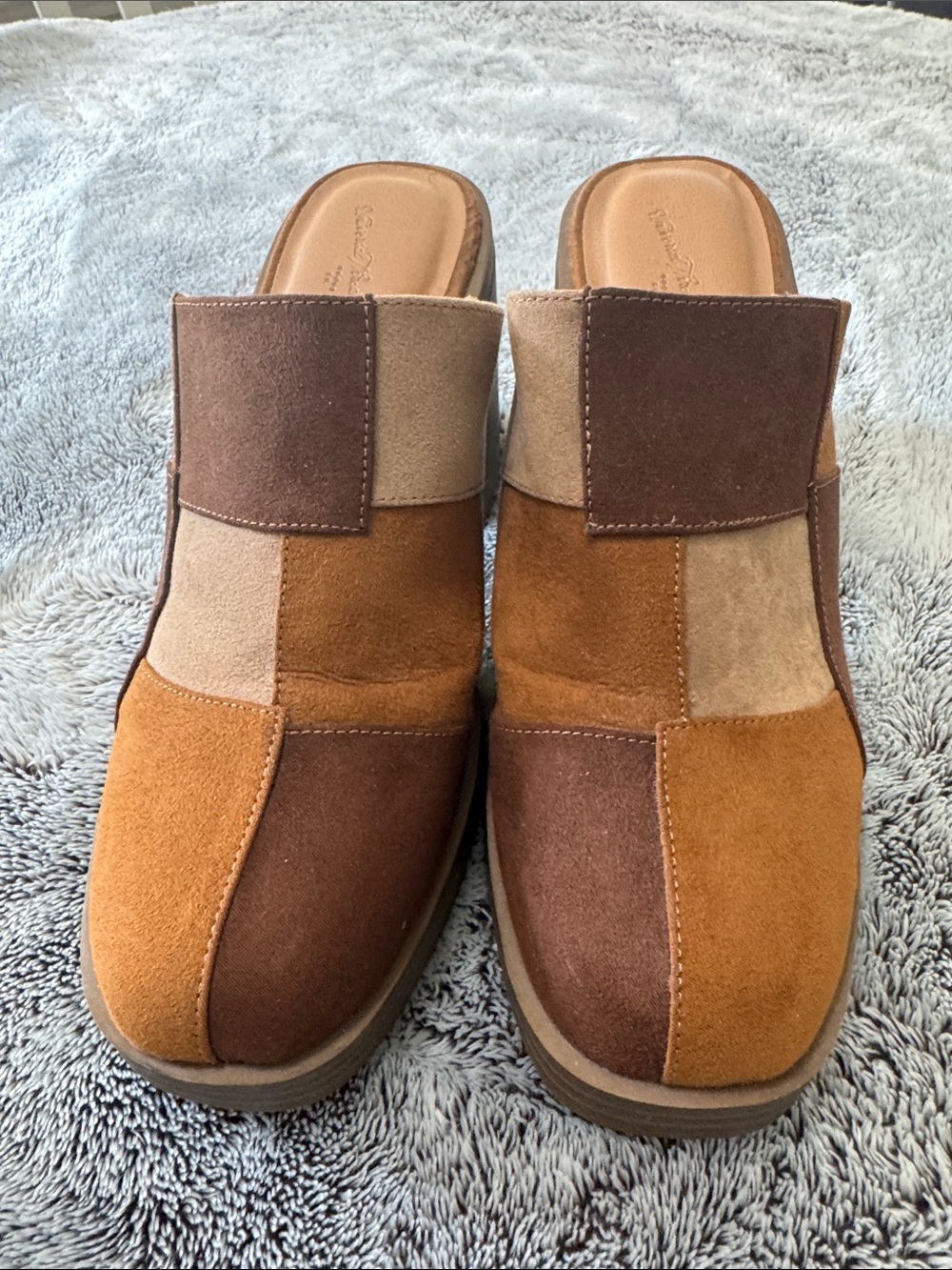 Universal Thread Tess Platform Mule Heels Patchwork Brown Women’s 10 Slip On - Picture 2 of 13